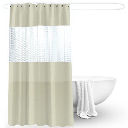 Beige Bruseforhæng 200x180cm Halvtransparent Vandafvisende EVA Badeforhæng til Badeværelse