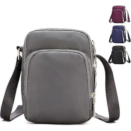 1 st Axelväska för Kvinnor, Nylon Plånboksaxelväska, 3 Lager Dragkedja Mobiltelefonväska med Justerbar Rem.