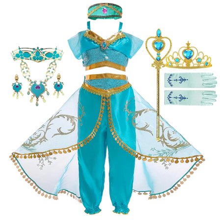Flickor Jasmine Klänning Aladdin Prinsessa Magisk Lampa Karneval Festkläder Vestidos Halloween Fest Cosplay Klänning