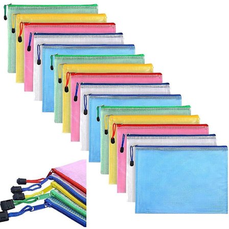 Plastic Wallets A4, 15pcs A4 Document Folder File Zipper Bags Plastic Pockets