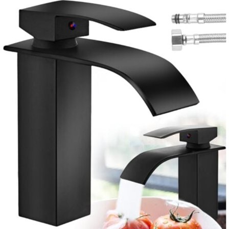 Modern Svart Vattenfall Blandare för Tvättställ - Auralum Badrumskran - Lämplig för Inbyggda Tvättställ.pa