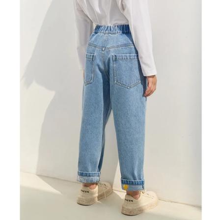 Barn Barn Jeans för flickor 2023 Höst Ny Broderi Tecknad Lös Casual 3-14 år Tonåring Retro Denim Blå Byxa 22343018 denim blue 120cm