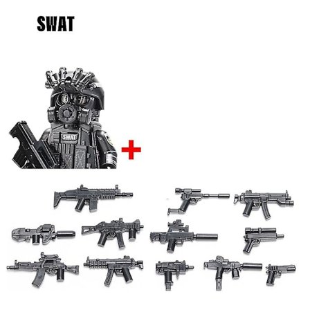 Militära byggklossar Soldatfigurer Gåvor Leksaker Vapen Gevär Special Force SWAT Arméväst Hjälm Explosionssäkra kläder MOC Fingerfärdighetsspel