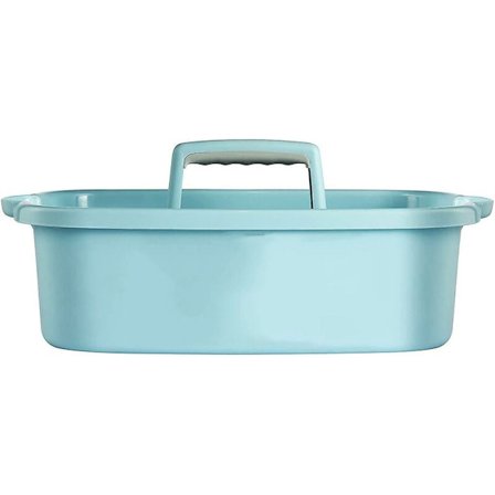 Stor plastbehållare för duschvagn, bärbar förvaring med handtag, blå