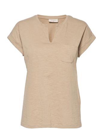Viva-V-Ss-Pocket-Color T-shirts & Tops Short-sleeved Beige FREE/QUENT