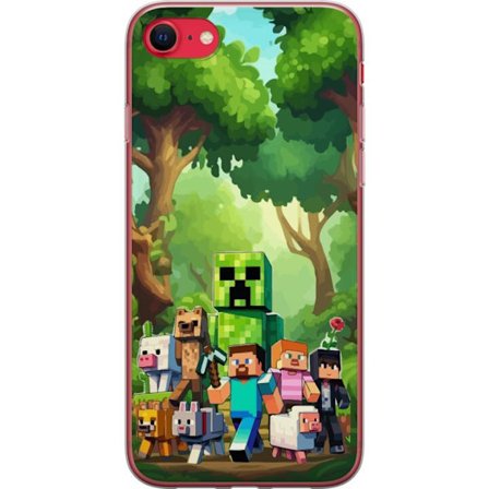 Kompatibelt Mobildeksel til Apple iPhone SE (2022) Blokkete pikselerte spillverden med grønne figurer og dyr i frodig skogsmiljø