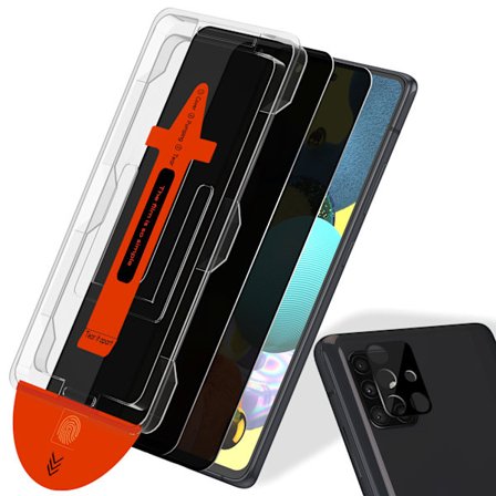 2-PACK Samsung A51 Privacy Skærmbeskytter & 1-PACK linsebeskytter - Hærdet Glas | [Automatisk Installation] - Boblefri