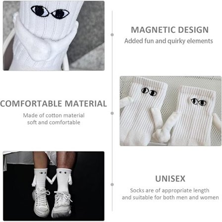 4 par handskar som håller strumpor, magnetiska strumpor, magnetiska strumpor som håller händer, vänskapsstrumpor, roliga presenter, pargåvor, vita
