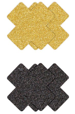 Pretty Pasties Glitter Cross Black Gold 2 Pair Nännisuojat