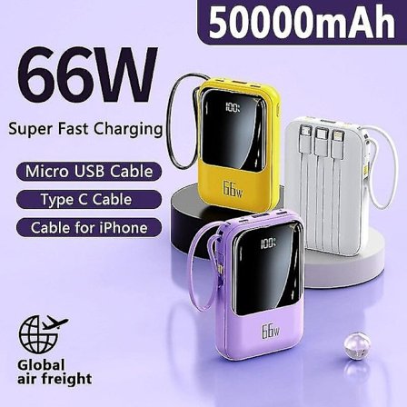 20000mAh Mini Powerbank 66W Superhurtig Opladning Ekstern Batterioplader Til iPhone Samsung Huawei PD 20W Hurtigopladning Powerbank 20000mah Sort