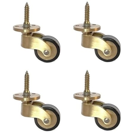 Sett med 4 360° svingbare hjul i solid messing, antikk stil, 25 mm, med skruer, belastning på 150 kg