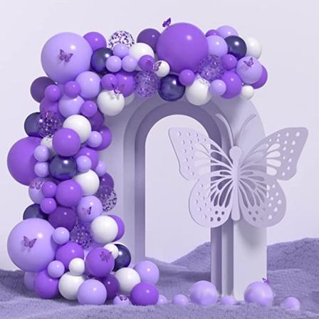 107 st Lila bröllopsfödelsedagsballonger Arch Garland Kit Latex Set Festdekoration