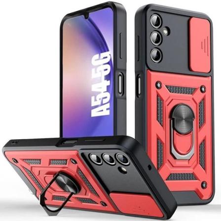 Etui til Samsung Galaxy A54 5G rød bumper stødsikker med 360° ringholder Röd