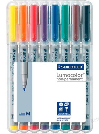 Staedtler Lumocolor 315 Markør Sort Rød Blå Grøn Gul Orange Brun Violet