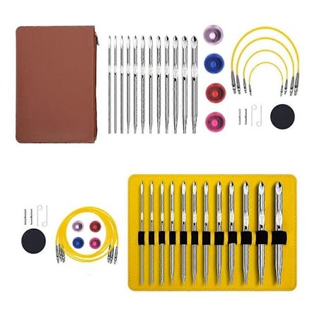 Tunisialainen virkkuukoukkusetti kaapelilla, alumiininen vaihdettava virkkuukoukkusetti, virkkuukoukku 26 kpl