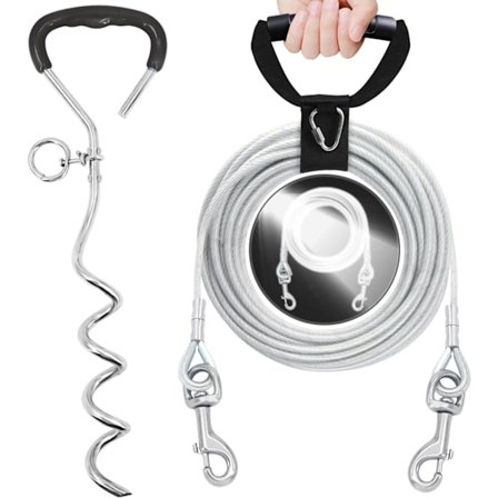 Hundeutstyr med kjetting og plugg med håndtak som ikke floker seg, reflekterende hundegårdskjede 30/15/10 fot for hagecamping, hundebånd og jordanker 