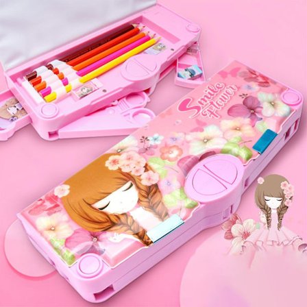 Dobbelsidig blyantboks med 6-hulls utkast blyantspor for tenåringer, studenter, jenter og barn