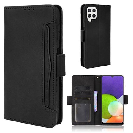 Lommebok-etui i moderne skinn-design Samsung Galaxy A22 4G - Svart