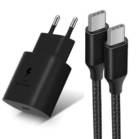 Lader PD 25W + USB-C til USB-C nylonkabel 1M til Samsung Galaxy A16 A14 A13 A12 A03s A04s A22 A23 A24 - Sort