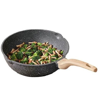 24 cm Non-stick Induksjonstopp Stekepanne med steinbelegg, Non-stick Stekepanne, Omelettpanne - Med Glasslokk