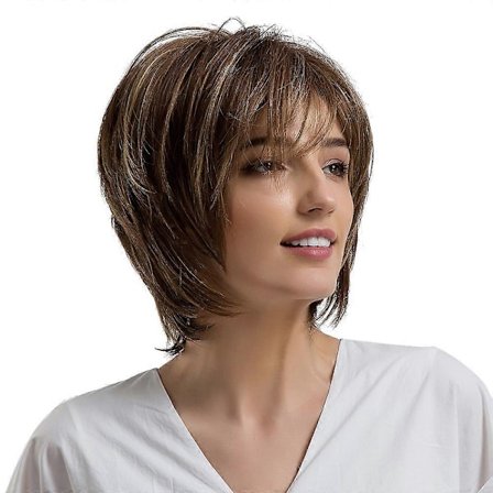 Snygg Naturbrun Kort Hårfärg Sida Delning Syntetisk Kvinna Daglig Peruk Ny