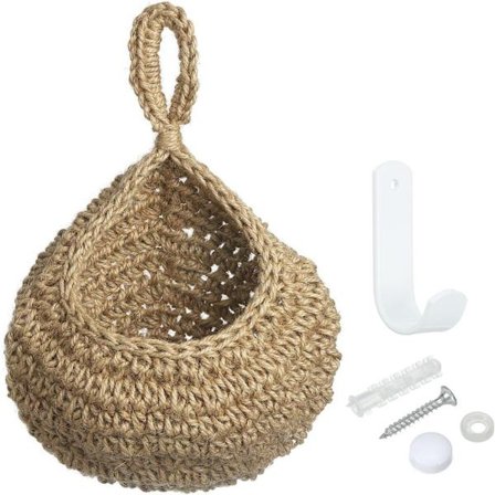 Hængende frugtkurve til køkken, stor størrelse dråbeformet boligindretningsopbevaring håndvævet vægkurv til hvidløg kartoffel grøntsager, brun