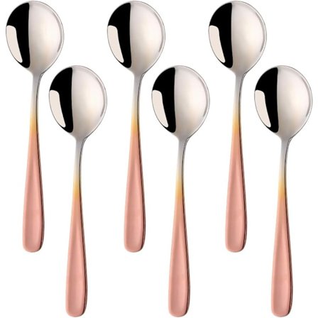 Buljongskjesett, 7-tommers runde suppeskjeer, rustfritt stål ferdige spiseskjeer (Gradient Rose Gold)