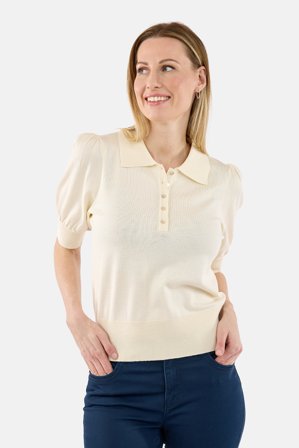 JENSEN - Kortærmet Strik Polo - Creme - Pufærmer