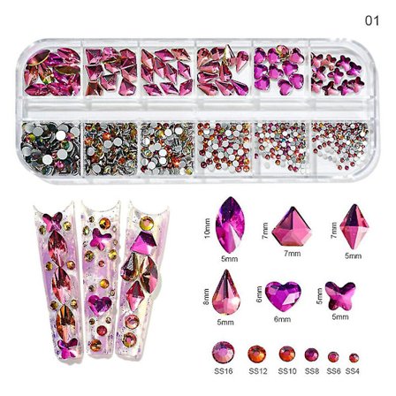 12 Gird/ask Mixade Former Nail Rhinestones 3D AB/Guld Hotfix Flatback Kristall Diamant Gem DIY Glitter Stenar Nagelkonst Dekoration BP#4
