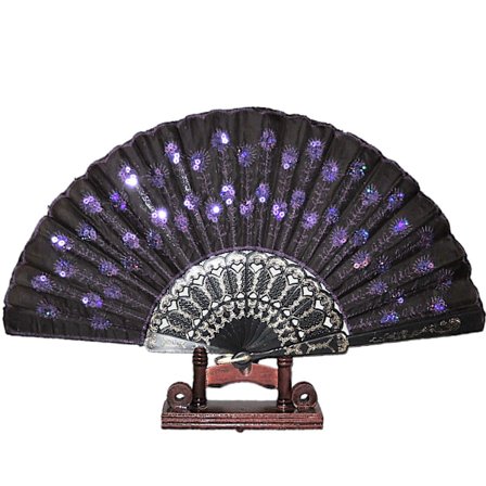 Vifte - Pailletter - Lilla påfugl med plastikbund