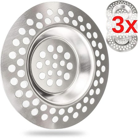 Afløbssi, Sæt med 3, 70 mm, Egnet til afløb med indvendig 42 mm, Rager 7 mm ud fra dybden i tud, Vaskesi med optimeret pasform