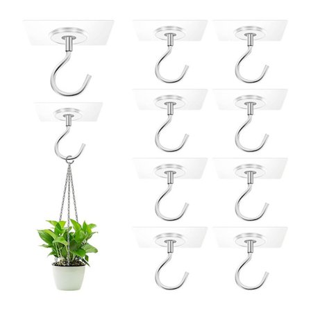 Adhesive Ceiling Hooks, 10 Pack No Drill Ceiling Hanging Hook for Hanging Plants Lanterns, Wind Chime {DB}