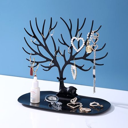 Smykkestativ med gevir – Træformet organizer til øreringe, halskæder og ringe