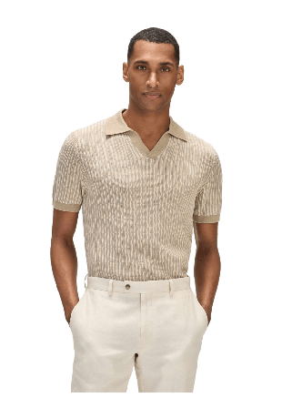 John Henric Polo S/s Vertical Stripe Sweater (lucas) T-shirts Herr Beige XXL