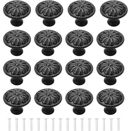 Svart dørhåndtak 16 stk. Kjøkkenmøbelhåndtak Skuffeknapper Vintage Runde skaphåndtak Håndtak Møbelknott med skruer (FMY)