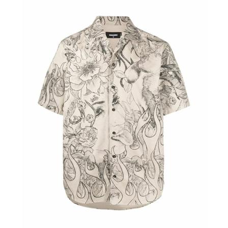 Dsquared2 - Kortärmade Skjortor - Beige - Herr - Storlek: S, Herr, Storlek: S