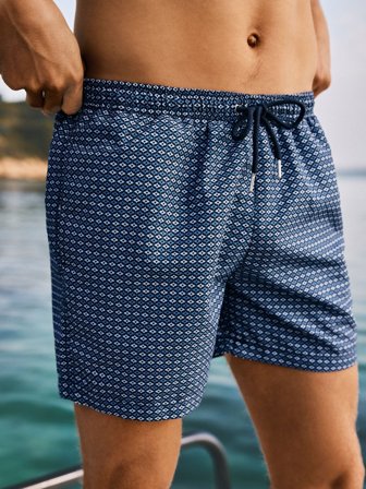John Henric Men's Blaue Regular Fit Oval-Bedruckte Badeshorts Size M