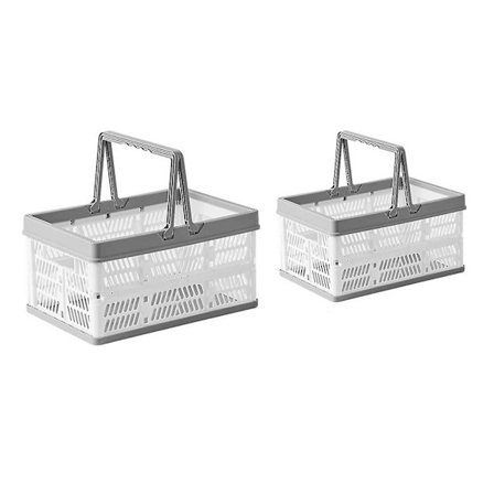 2 stk. Plastik Sammenklappelige Kasser med Håndtag, Stabelbare Foldbare Indkøbs Kurve, Utility Container O