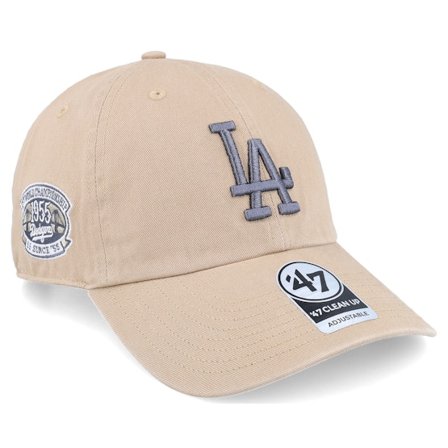 47 Brand - MLB Beige unconstructed Cappellino - Los Angeles Dodgers Double Under Clean Up Khaki Dad Cap @ Hatstore
