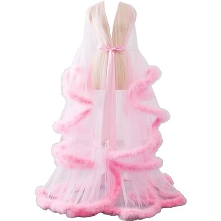 Sexy Fjærkåpe Lang Pels Tyllkåpe Badekåpe Nattøy L