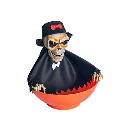 Halloween-dekorasjon Animert Halloween-skallebolle - Plastskalle-godteribolle med bevegelig skjeletthånd - Bevegelsesaktivert Halloween-skalle-