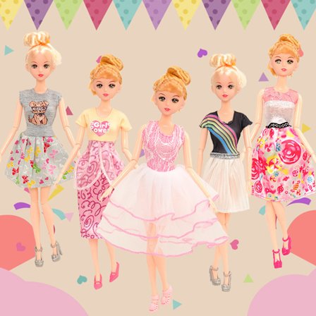 5-pack, rosa ton barnkorsning hus leksak kjol docka