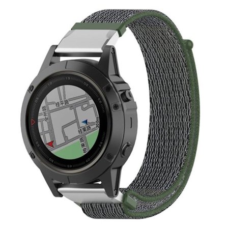 Garmin Fenix 5X / Fenix 5X Plus / Fenix 3 / Fenix 3 HR 26mm ranneke - Hopea / Armeijan Vihreä
