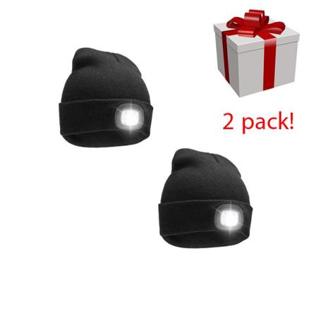 Mössa Med Led-lampa Usb - Sign Svart - 2 Pack Svart One Size