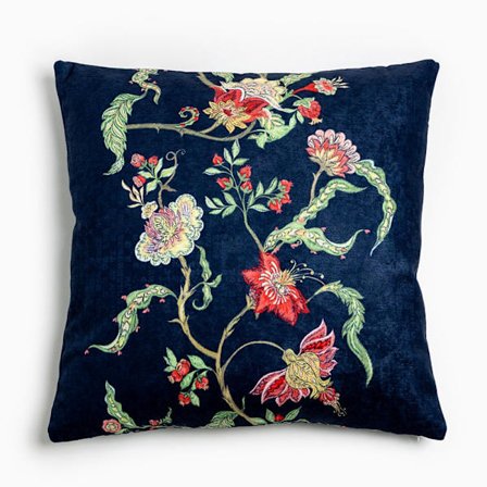 Dekorativ Chenillepude 45x45cm, Flerfarvet Blomsterprint