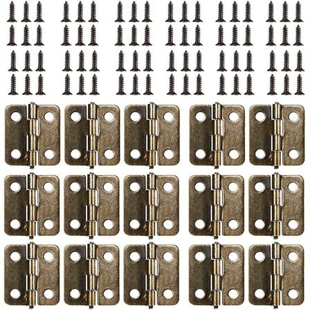 Små Mini hængsler, 50 pakker skabsdør skuffe hængsler stik med 200 stykker 8mm skruer udskiftning, metal hængsel til træ smykkeskrin bror