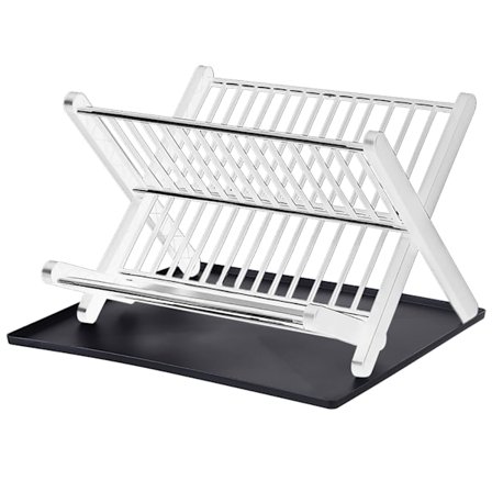 Oppvaskstativ 2 etasjer Stor kapasitet Avløpsbrett Hold tørking Sammenleggbar Skål Oppvaskstativ for kjøkken Hvit