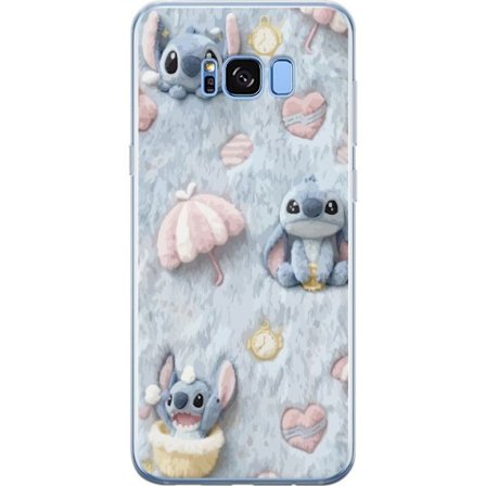 Kompatibelt Mobildeksel til Samsung Galaxy S8+ Broder mønster med hjerter, paraplyer og pastellfarget myk bakgrunn