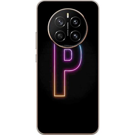 Kompatibel Mobilcover til Honor Honor Magic7 Minimalistisk neonbogstav P i farvegradient og lyseffekt mod sort baggrund i digital neonstil