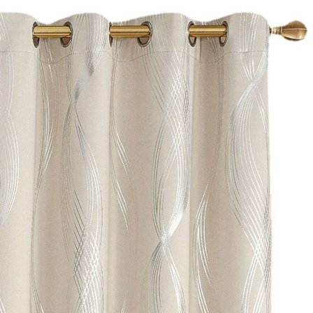 Ekstra lang mørklægningsgardin, bølgemønster, energibesparende hvid